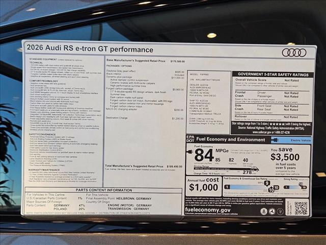 new 2026 Audi RS e-tron GT car, priced at $189,490