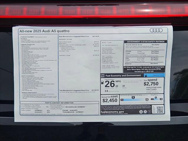 new 2025 Audi A5 car, priced at $48,654