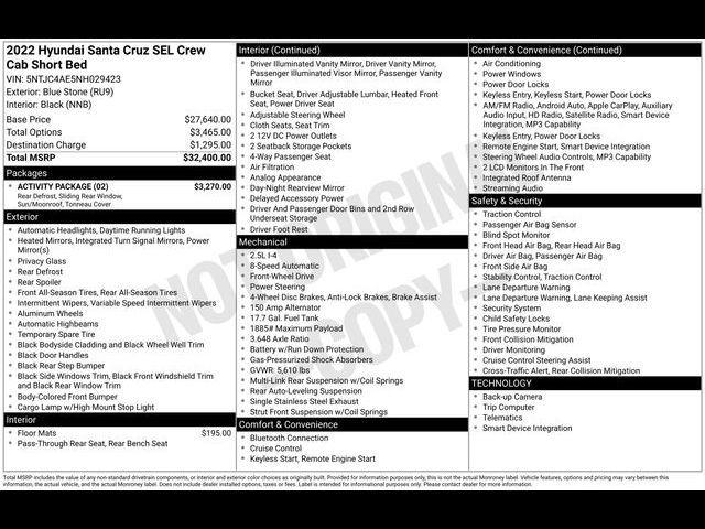 used 2022 Hyundai SANTA CRUZ car, priced at $23,168