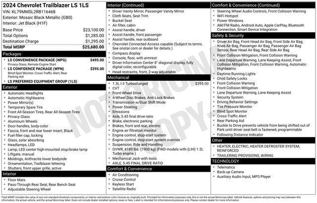 used 2024 Chevrolet TrailBlazer car, priced at $20,990