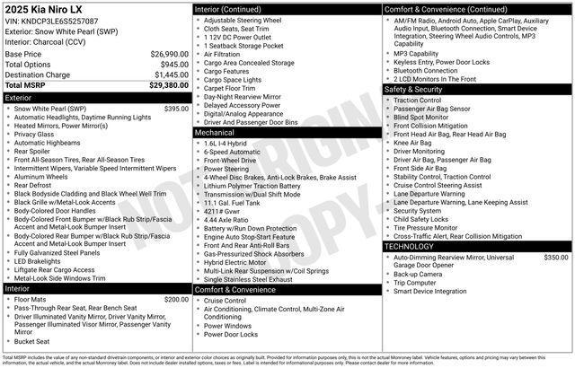 new 2025 Kia Niro car, priced at $25,035