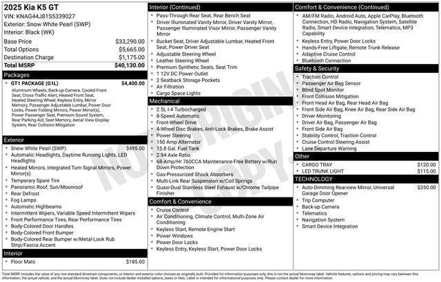 new 2025 Kia K5 car, priced at $33,910