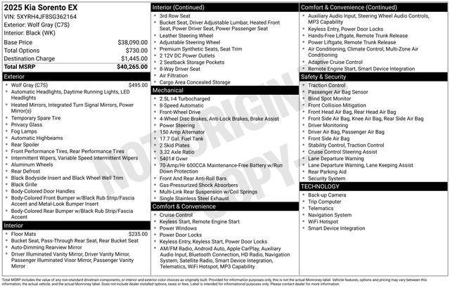 new 2025 Kia Sorento car, priced at $32,799