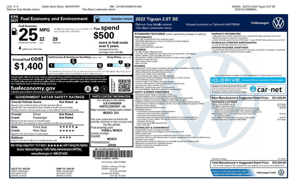 used 2022 Volkswagen Tiguan car, priced at $20,173