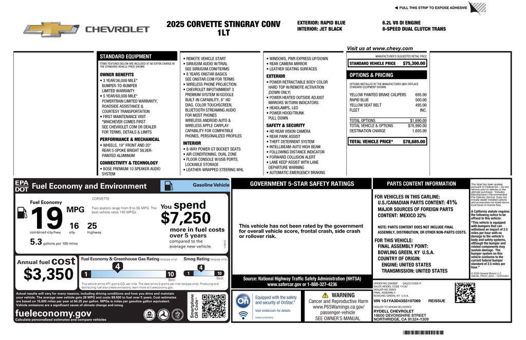 used 2025 Chevrolet Corvette car, priced at $64,473
