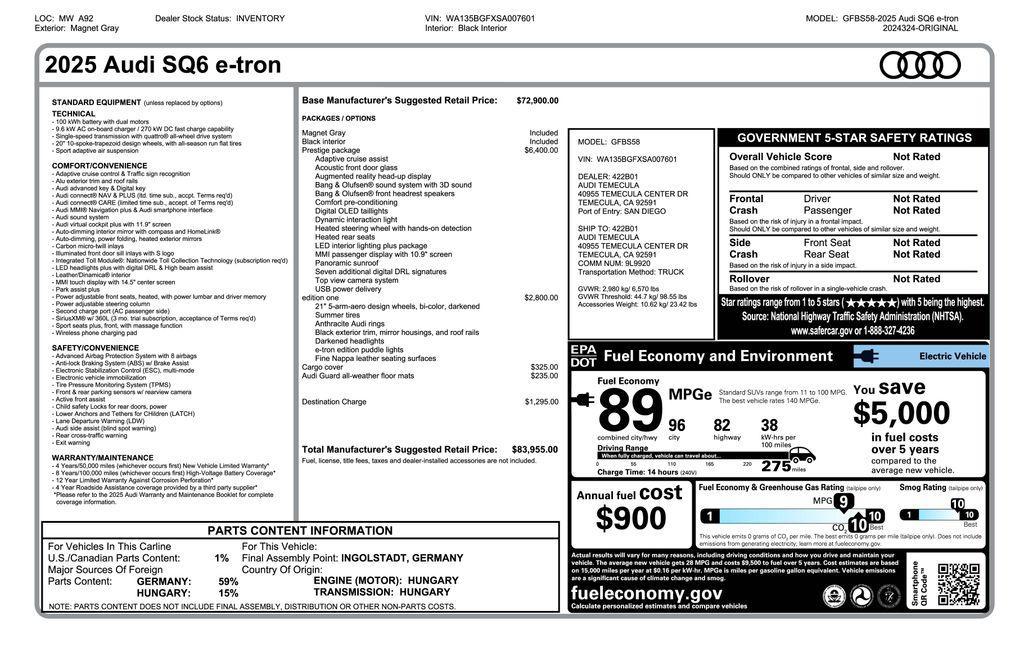 used 2025 Audi SQ6 e-tron car, priced at $53,975