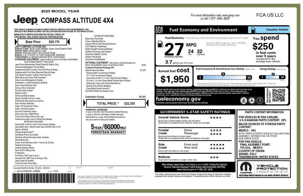 used 2025 Jeep Compass car, priced at $20,975