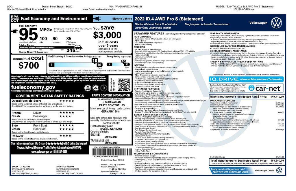 used 2022 Volkswagen ID.4 car, priced at $16,975
