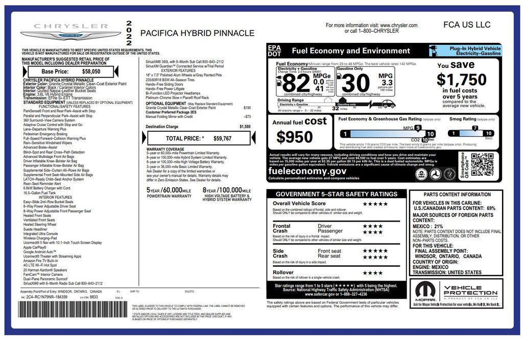 used 2022 Chrysler Pacifica car, priced at $34,075