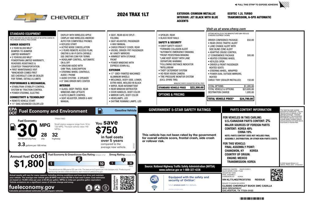 used 2024 Chevrolet Trax car, priced at $19,973