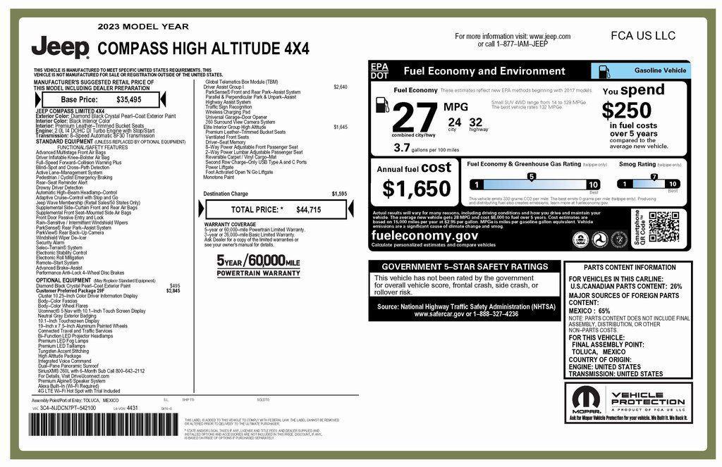 used 2023 Jeep Compass car, priced at $24,873