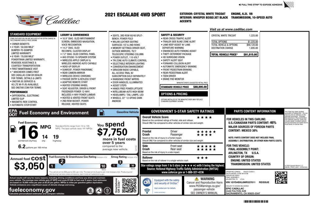 used 2021 Cadillac Escalade car, priced at $55,473