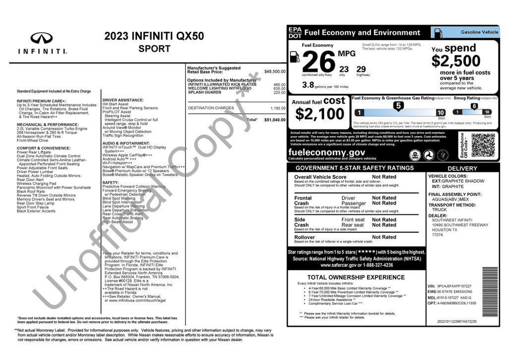 used 2023 INFINITI QX50 car, priced at $33,973