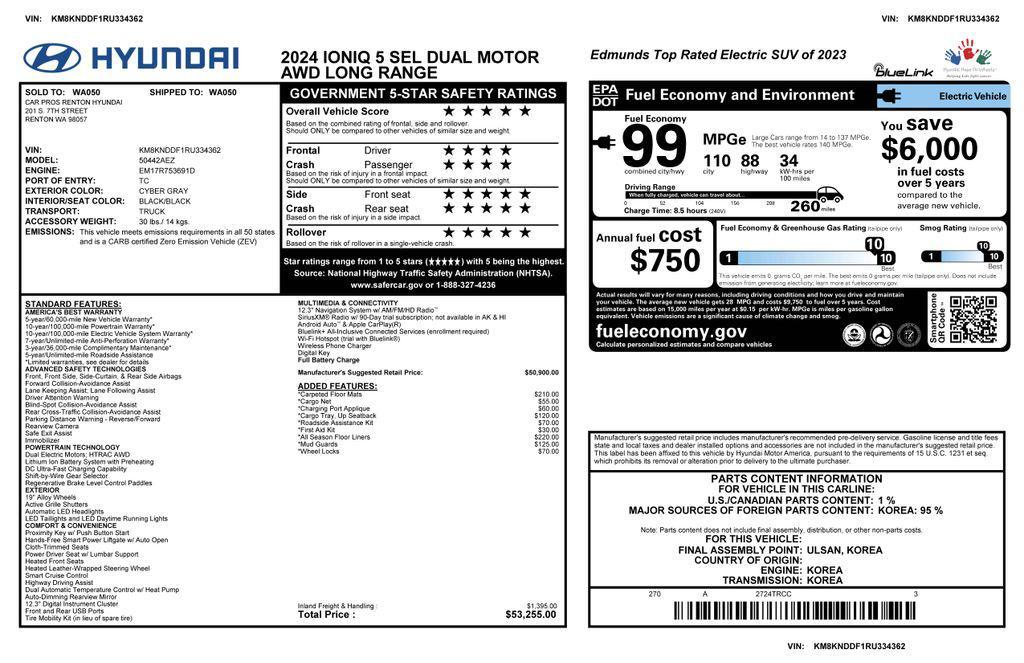 used 2024 Hyundai IONIQ 5 car, priced at $25,375