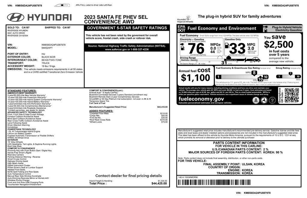 used 2023 Hyundai Santa Fe Plug-In Hybrid car, priced at $24,075