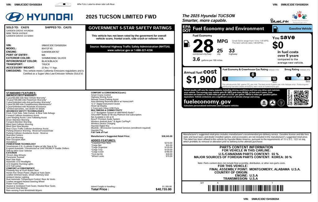 used 2025 Hyundai Tucson car, priced at $27,375