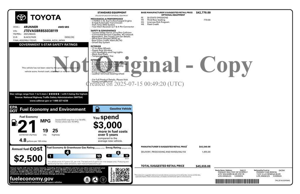 used 2025 Toyota 4Runner car, priced at $43,673