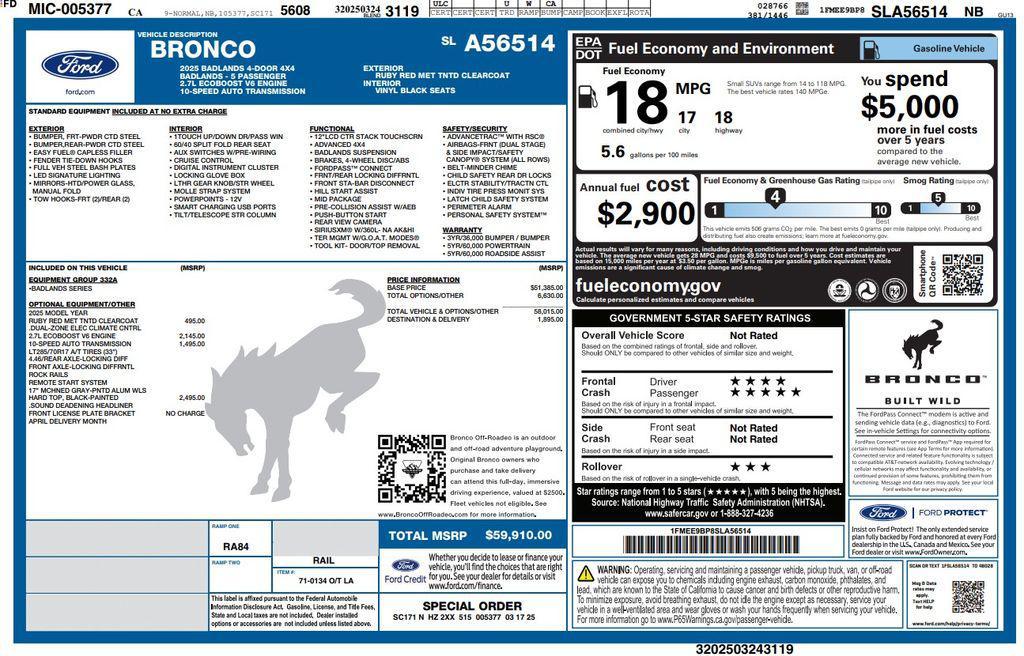 used 2025 Ford Bronco car, priced at $46,673