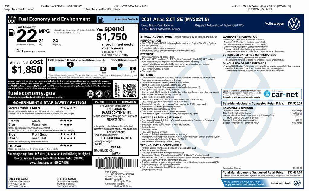 used 2021 Volkswagen Atlas car, priced at $22,473