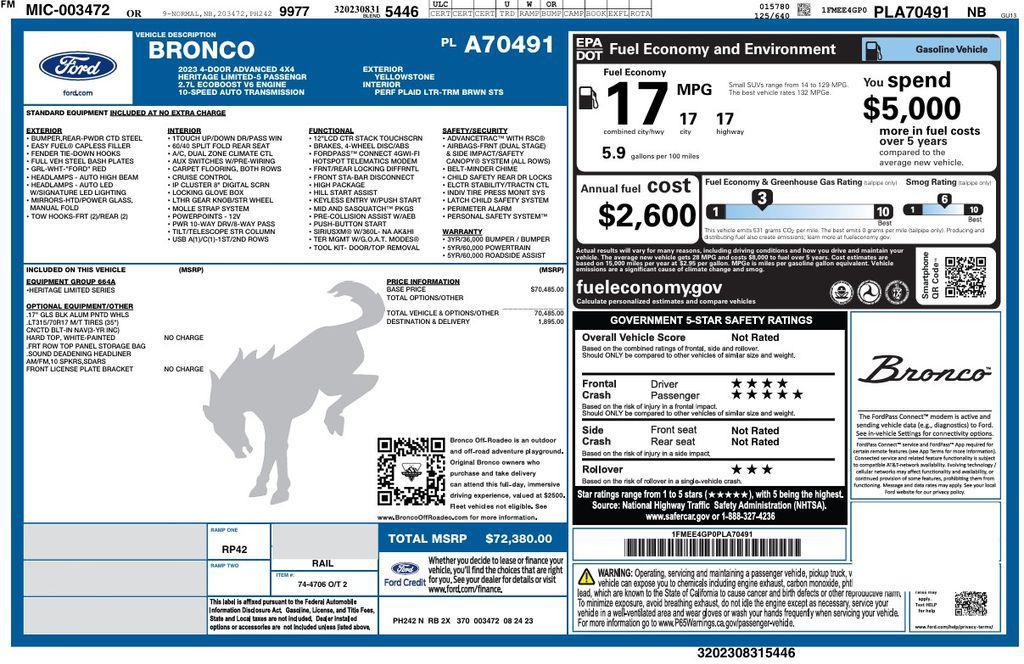 used 2023 Ford Bronco car, priced at $53,973