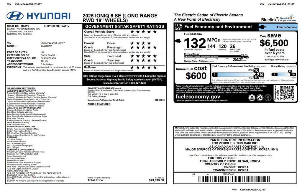 used 2025 Hyundai IONIQ 6 car, priced at $24,675