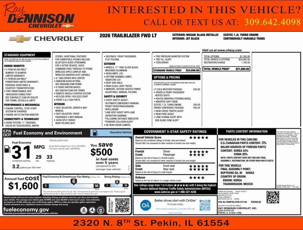 new 2026 Chevrolet TrailBlazer car, priced at $26,430
