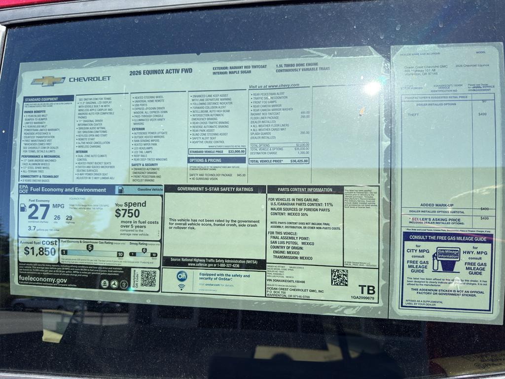 new 2026 Chevrolet Equinox car, priced at $36,425