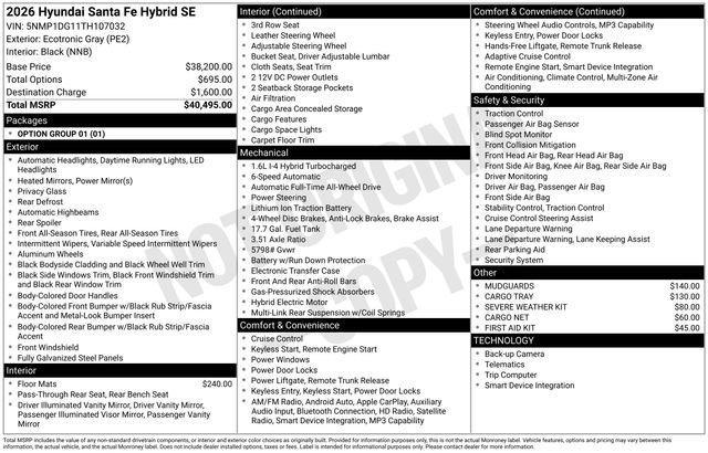 new 2026 Hyundai SANTA FE HEV car, priced at $38,415