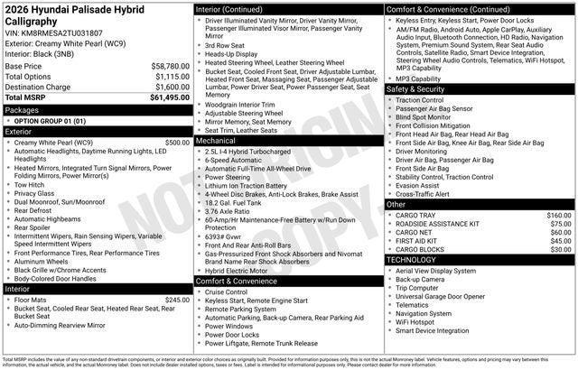 new 2026 Hyundai Palisade Hybrid car, priced at $59,999