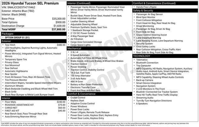 new 2026 Hyundai Tucson car, priced at $33,791