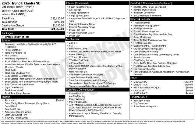 new 2026 Hyundai Elantra car, priced at $22,127