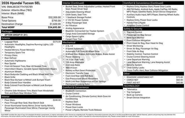 new 2026 Hyundai Tucson car, priced at $30,730