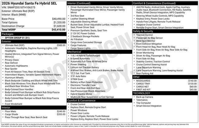 new 2026 Hyundai SANTA FE HEV car, priced at $41,260