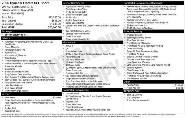 new 2026 Hyundai Elantra car, priced at $22,972