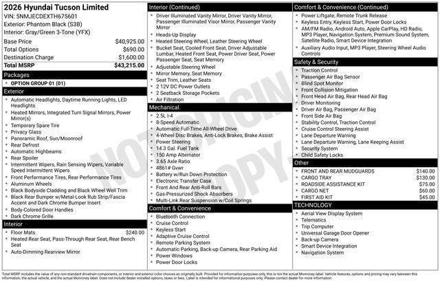 new 2026 Hyundai Tucson car, priced at $38,652