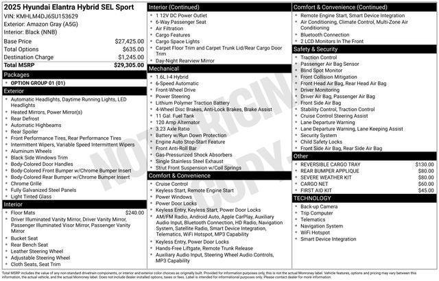 new 2025 Hyundai ELANTRA HEV car, priced at $23,656