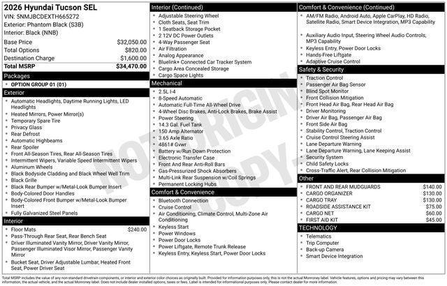 new 2026 Hyundai Tucson car, priced at $32,543