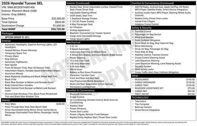 new 2026 Hyundai Tucson car, priced at $30,786
