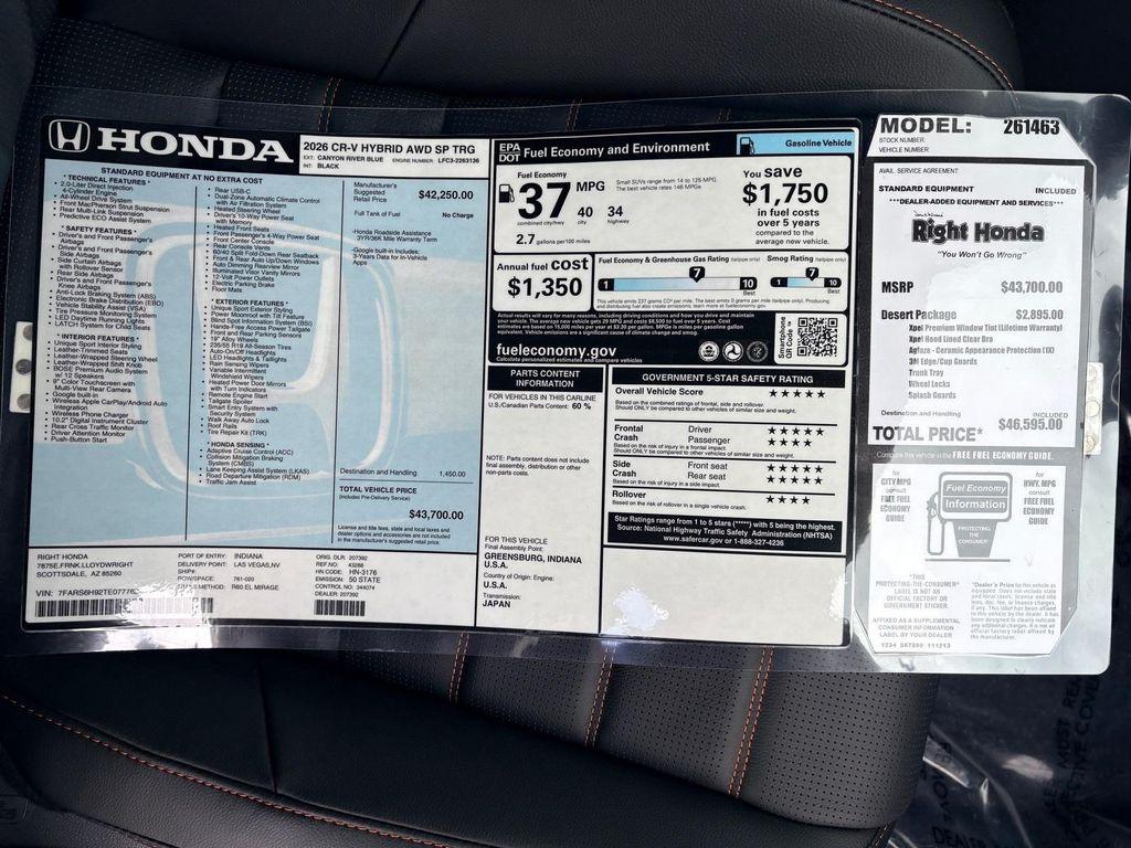 new 2026 Honda CR-V Hybrid car, priced at $41,050