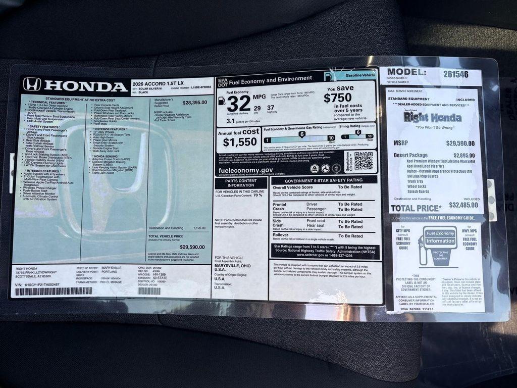 new 2026 Honda Accord car, priced at $28,669