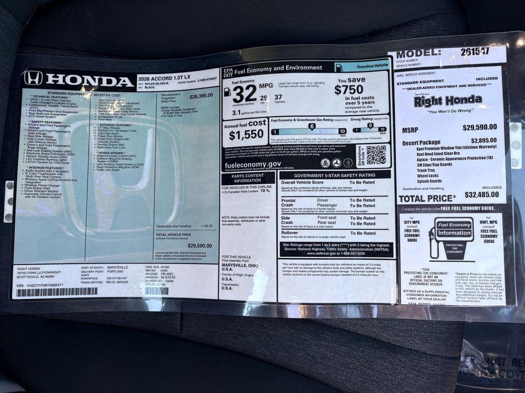 new 2026 Honda Accord car, priced at $28,669