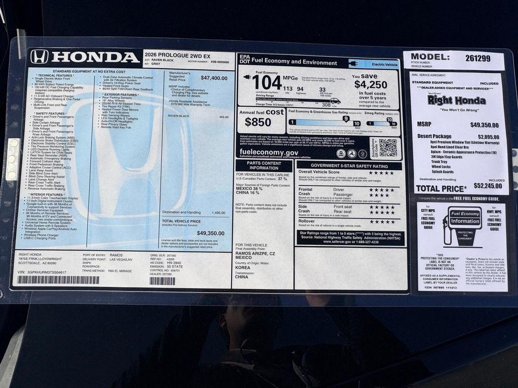 new 2026 Honda Prologue car, priced at $47,546