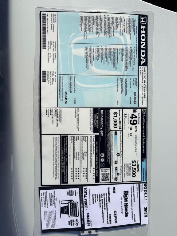 new 2026 Honda Civic Hybrid car, priced at $32,224