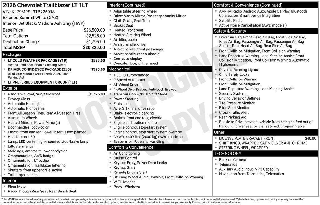new 2026 Chevrolet TrailBlazer car, priced at $28,095