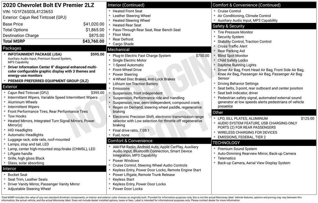 used 2020 Chevrolet Bolt EV car, priced at $15,758