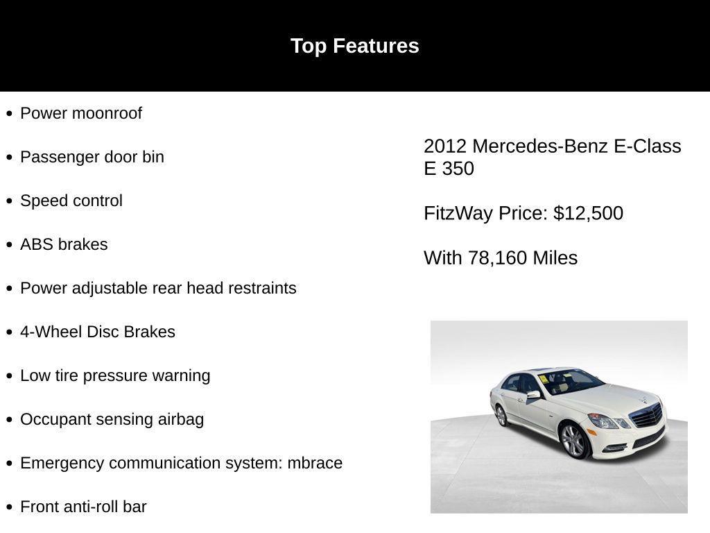 used 2012 Mercedes-Benz E-Class car, priced at $12,500