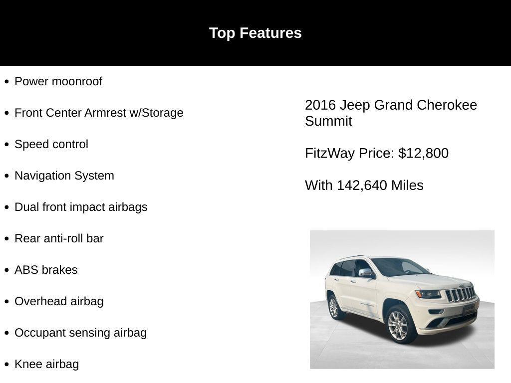 used 2016 Jeep Grand Cherokee car, priced at $12,800
