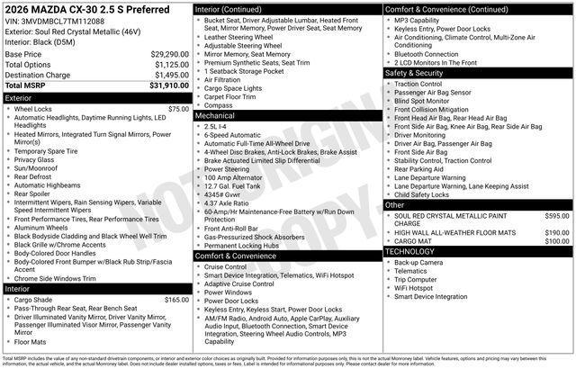 new 2026 Mazda CX-30 car, priced at $31,910