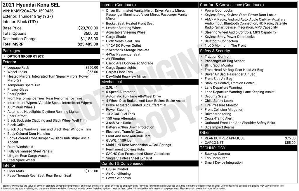 used 2021 Hyundai Kona car, priced at $14,125