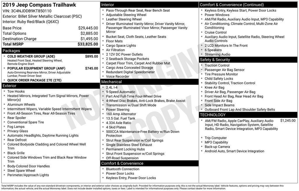 used 2019 Jeep Compass car, priced at $16,544